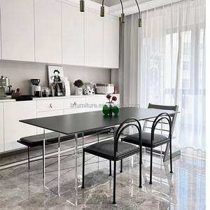 Muebles de Restaurante, Mesa de Comedor Rectangular Moderna de Piedra Sinterizada, Tapa de Losa de Mármol, Patas Acrílicas, Base Transparente, para 6-8 Personas - Product Image 2