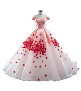 Most popular luxury V-neck floral decoration ball gown bridal wedding dress for bride