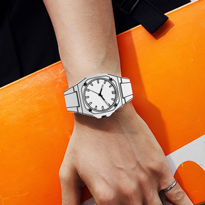 Montre à quartz pour hommes d'affaires, mode décontractée, ensemble de montres à croquis avec profil 2D en noir et blanc - Product Image 4