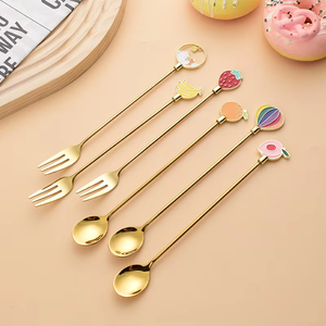 Nouvelle mode 304 couverts en acier inoxydable fourchette cuillère dessin animé argenterie cuillère à Dessert fourchette à fruits cuillère à café ensemble <span class=keywords><strong>de</strong></span> couverts - Product Image 1