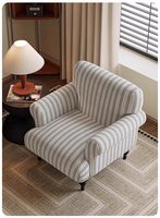 Fauteuil d'appoint à dossier haut en tissu de lin rayé, style vintage français du milieu du siècle, pour la maison