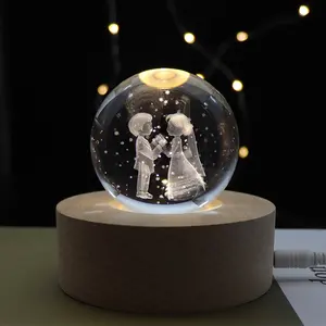 2023 Popular Electronic Gift Wooden Crafts Crystal 3D Night Light With Led Beech Base Portable Lamps For Home Decor