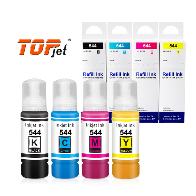 Topjet 544 T 544 Compatible Color Inkjet Tinta Encre Bottle Refill Ink for Epson L3110 3150 L3250 Eco Tank Ecotank Printer