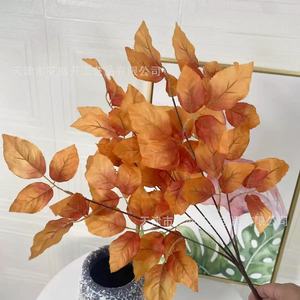 Feuilles d'oranger artificielles, branche unique, fleur en soie, haute simulation, décoration de mariage en extérieur - Product Image 1