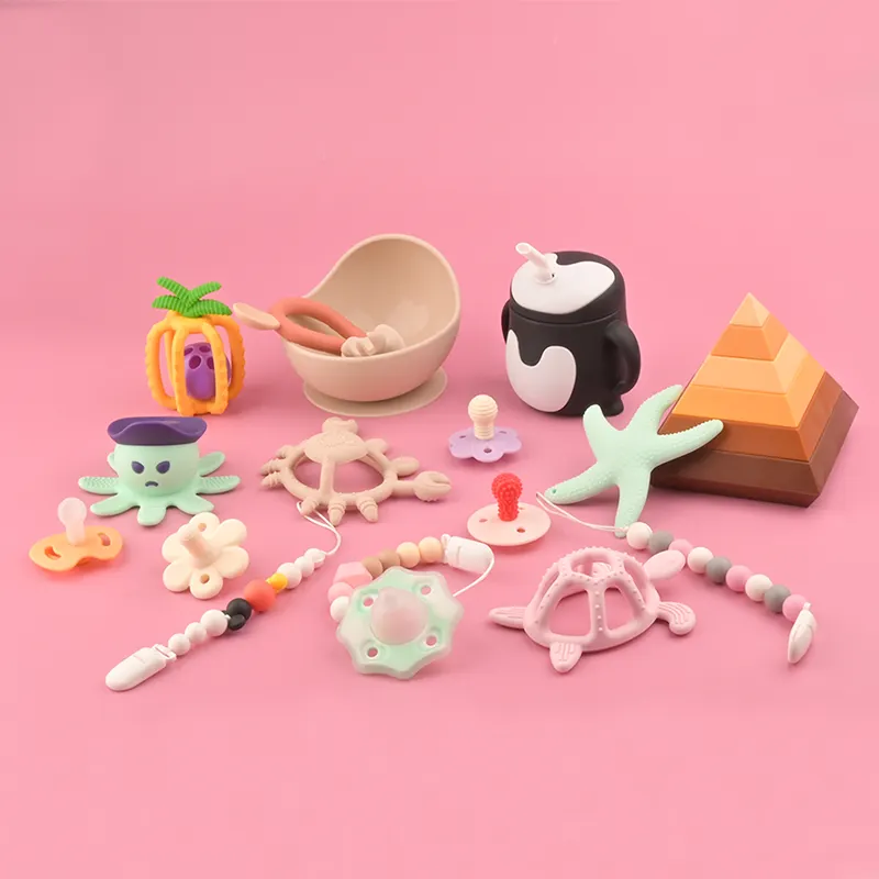 Mainan silikon untuk bayi, mainan gigit silikon bebas BPA, mainan tumbuh gigi bentuk kura-kura