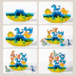 Jeu de compétition sensoriel pour fête de famille, blocs de dinosaures en bois à empiler, jouets pour enfants de 3 à 5 ans - Product Image 5