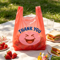 Bedankje Smile Logo Rood T-shirt Plastic Boodschappentassen Wegwerp Boodschappentas voor Boerenmarkt Fruit Groenten
