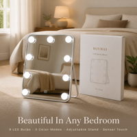 Miroir de maquillage de table blanc avec éclairage, 28 cm, rotation à 360°, miroir lumineux avec 3 modes de couleur, variateur d'intensité tactile