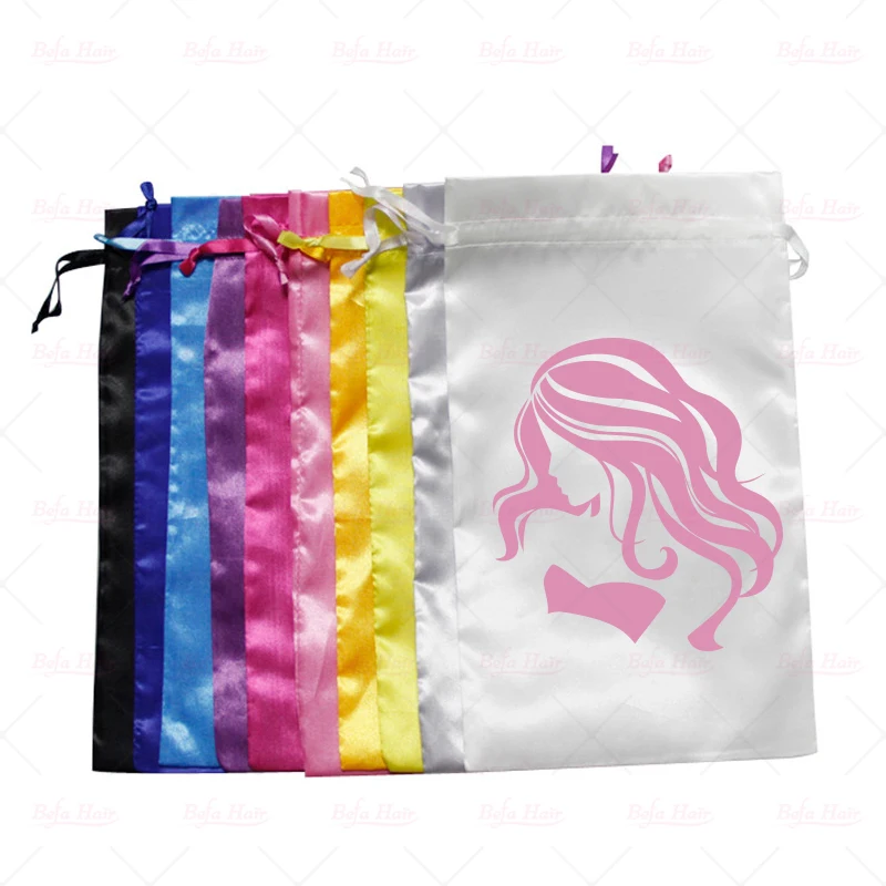 2019 OEM custom made cosmetic sheer fabric hair packaging satin bag,gift package bag,silk satin bundle bags for hair bundle