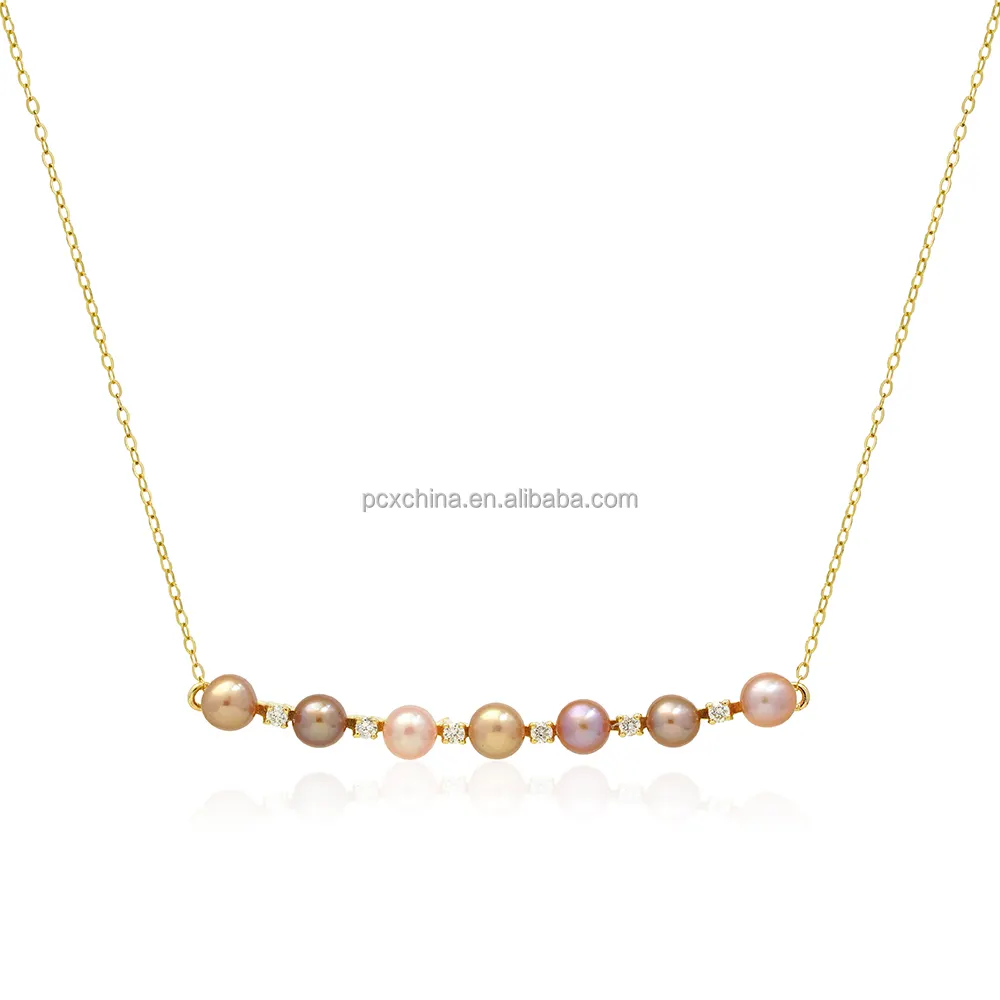 Joias PCX 9K ouro maciço diamante link feminino joias de ouro 14K atacado colar de pérolas rosa personalizado colar de ouro 18K