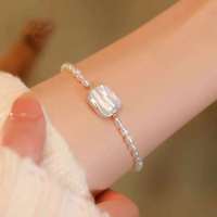 Bracelet carré unique en perles baroques et de riz d'eau douce américaines, plaqué or, longueur 16+3 cm, 4-5 mm, qualité AAA, tendance, pour femme