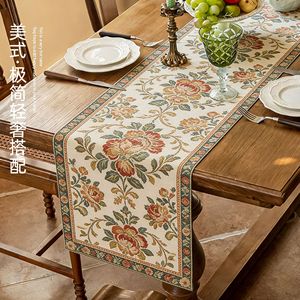Cross-border American style table runner, light luxury high-end feel, imitation cotton and linen thickened tea towel, - Product Image 1