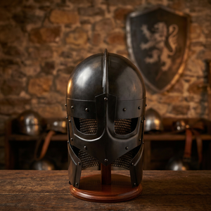 Casque de chevalier Viking en acier médiéval avec support, casque en acier poli, casque à chaîne ronde - Product Image 2