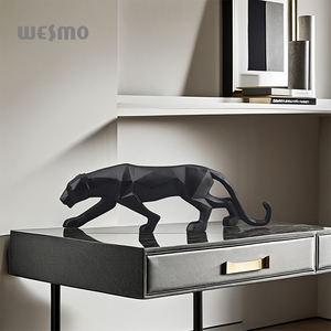 Scultura Leopardo in Resina Nera <span class=keywords><strong>Design</strong></span> Astratto Origami Statua Animale Moderna per Esposizione su Tavolo da Reception Hotel o Ufficio - Product Image 1