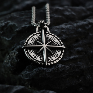Stainless Steel Men's Pendant Six Pointed Star <b>Compass</b> Necklace For Fashion Jewelry Gift - Product Image 3