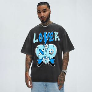 Camiseta de algodón 100% lavada con ácido con estampado Digital Retro para hombre de alta calidad con diseño de patrón y ajuste de gran tamaño de longitud corta y larga - Product Image 1