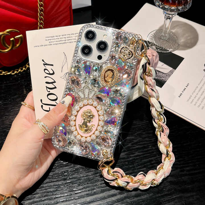 Custodia Glitterata Lovely Heart Con Diamanti Per IPhone 14/13/15/16 Pro Max