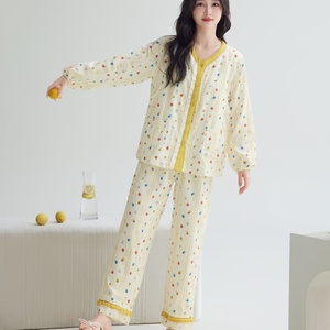 Tuta in cotone con garza a tre strati con chiusura in vita elastica morbido pigiama prenatale post-partum per la primavera autunno inverno - Product Image 1