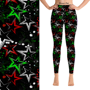 Leggings Deportivos para Mujer, Diseño Grunge, Impresión Digital Premium, Color Negro Oscuro Neón, Sensación Suave, para Yoga y Fitness - Product Image 1