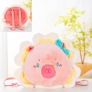 Sac à main en peluche mignon de dessin animé de 38 cm, sac à main en peluche Capybara avec chapeau de tournesol, sac à bandoulière pour fille <span class=keywords><strong>Moe</strong></span> pour enfants - Product Image 2