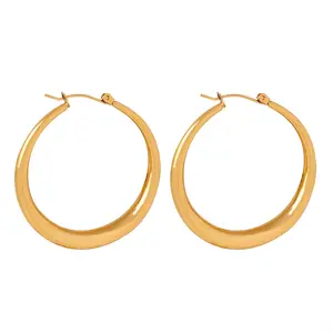 High Top Quality Stainless Steel Big Round Circle Earrings 18K Gold Plated Luxury Hoop Exaggerated Earrings Jewelry For Women