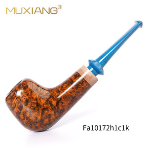 MUXIANG Briarwood Smoking Pipe Bent Type With Blue Stem Fa10172h1c1k - Product Image 1