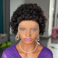 Perruque brésilienne Remy 13x1 bouclée pour coupe courte, cheveux humains, grade 12A, couleur brun clair HD, texture crépue profonde, dentelle frontale 360 degrés