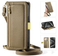 Étui en cuir avec cordon et fermeture éclair pour Samsung Galaxy S25 Ultra S24 Plus S23 FE A16 A26 A36 A56 5G, bandoulière, housse pour femme