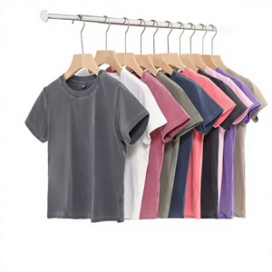 T-shirt court délavé à l'acide pour femme, 100 % coton, col rond vintage, manches courtes, tee-shirt d'été - Product Image 3