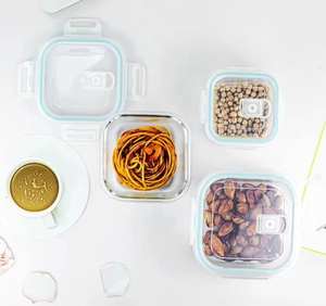 Juego <span class=keywords><strong>de</strong></span> 3 Recipientes Cuadrados para Almuerzo <span class=keywords><strong>de</strong></span> Vidrio Borosilicato Resistente al Calor, 320 ml, 500 ml, 800 ml, Recipiente Bento <span class=keywords><strong>Pyrex</strong></span> Hermético con Tapa con Cierre - Product Image 3