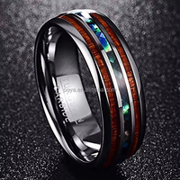 Mwpoya — bijoux pour hommes, 8mm, en bois de Koa hawaïen et coquille d'abalone, bagues en carbure de tungstène, confortable, cadeau de fiançailles