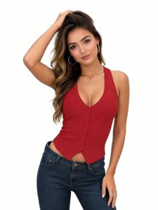 Top a Fascia con Scollo a V a Righe per Donne, Stile Y2K, Senza Maniche, Schiena Scoperta, Crop Top Estivo da <span class=keywords><strong>Donna</strong></span> per Uscite - Product Image 3