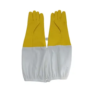 Beyaz bez kol ile sarı PU arı eldiven uzun manşet ile koruyucu eldiven