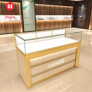 Fournisseur direct d'usine, vitrine de présentation de bijoux sur pied de style luxueux, personnalisée, dorée, pour la vente au détail de bijoux - Product Image 6