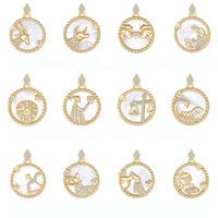 Collier Femme en Argent 925 Plaqué Or 18 carats, Bijoux Délicats à la Mode, 12 Constellations, Pierre Naturelle, Coquillage, Pendentif Charme du Zodiaque