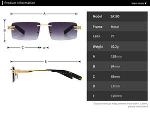 レトロな長方形のサングラスリムレス男性ゴールドメタル女性スクエアサングラス男性フレームなし2022uv400売れ筋 - Product Image 3