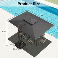 Sombrilla de Aluminio para Exteriores con Envío Rápido, Parasol con Poste de 9*12 Pies, Sombrilla Cantilever para Villa, Hotel, Piscina