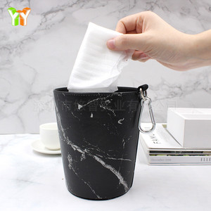 Nordic style <b>desktop</b> leather trash can, mini portable car/car hanging wastebasket, lidless bedroom storage <b>bin</b>. - Product Image 3