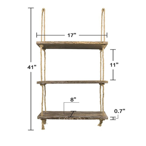 Estantes flotantes de <span class=keywords><strong>cuerda</strong></span> de yute y madera desgastada, estante redondo decorativo para colgar en la pared de 3 niveles para muebles del hogar para sala de estar - Product Image 3