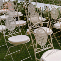 Chaise de salle à manger vintage pliable en fer forgé à dossier ovale et motif ajouré, pour extérieur, jardin, hôtel, banquet, restaurant, mariage