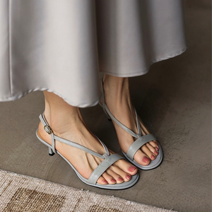 Eleganti Sandali da Donna con <span class=keywords><strong>Tacco</strong></span> <span class=keywords><strong>Alto</strong></span> in Pelle Blu Smog, Punta Aperta e Cinturino alla Caviglia - Product Image 4