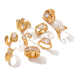 Yueli Geometric Zircon <b>Ring</b> <b>Set</b> <b>Gold</b> Tone Unisex Party Jewelry - Product Image 5