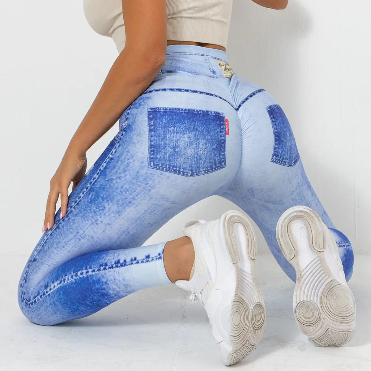 New Digital Printing Denim Blue Tight High-elastic Sports Running Fitness Yoga Pants Leggings For Women