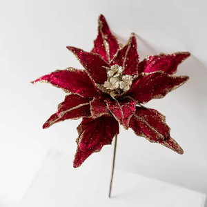 Wholesale Large <b>Tree</b> Glitter Poinsettias Christmas Flowers Xmas New Year Wedding Party Holiday DIY Decoration - Product Image 1