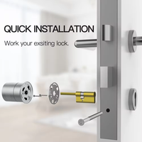 Serrure de porte intelligente à cylindre avec application TTlock pour entrée sans clé par empreinte digitale, carte mémoire, alliage d'aluminium, laiton/bois, clé mécanique