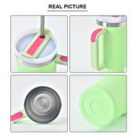 Gobelet isotherme à double paroi en acier inoxydable de 40 oz avec poignée et couvercle, sans BPA, logo personnalisé, plaqué or arc-en-ciel, LED de température