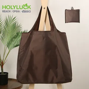 Holyluck big brown reusable polyester shopping bag printed cream and black foldable shopping bags