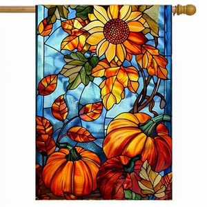 Drapeau 28x40 pouces double face en toile de jute durable, motif vitrail, pour décorations de jardin, ferme et fêtes de Thanksgiving - Product Image 1