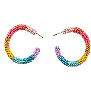 Coral Glass Seed Beads Bohemian Style Tassel Hoop <b>Earrings</b> Elegant Fringe Accessories Women's <b>Earrings</b> - Product Image 3