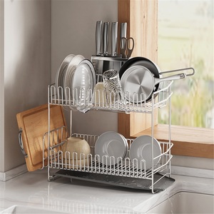 Stainless Steel Kitchen Towel <b>Rack</b> Sink Side Diversion Drain Double Tier Waterproof Modern Standing Non-Folding Storage - Product Image 3